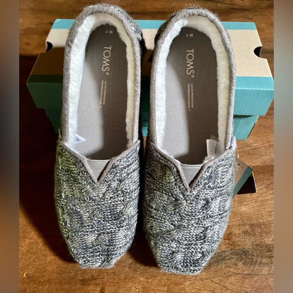 ✨Toms Cozy Alpargata 3.0 Slip-On Flats - Cement Chunky Cable Knit✨ NIB - Picture 2 of 13